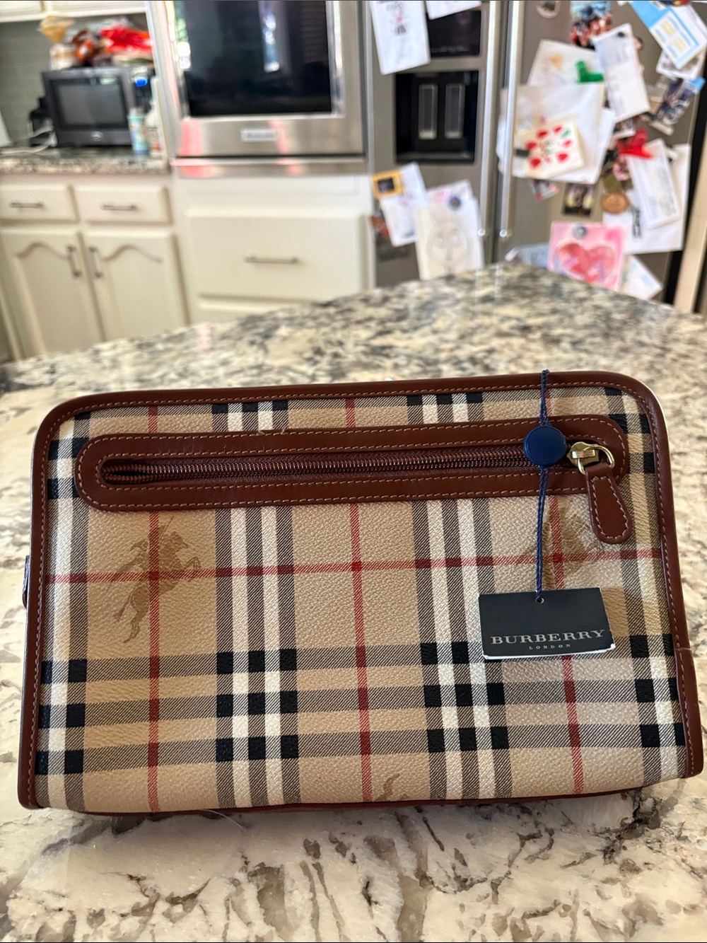 Burberry Men’s Beige Check Leather-Trim Shaving Kit Pouch